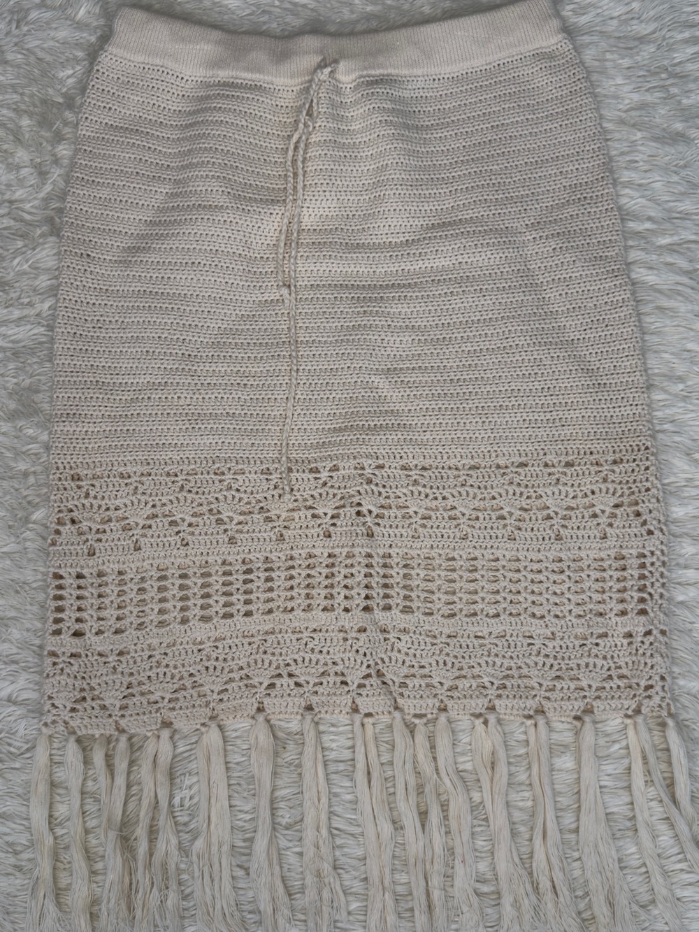 MINKPINK Cream Crochet Fringe Midi Skirt